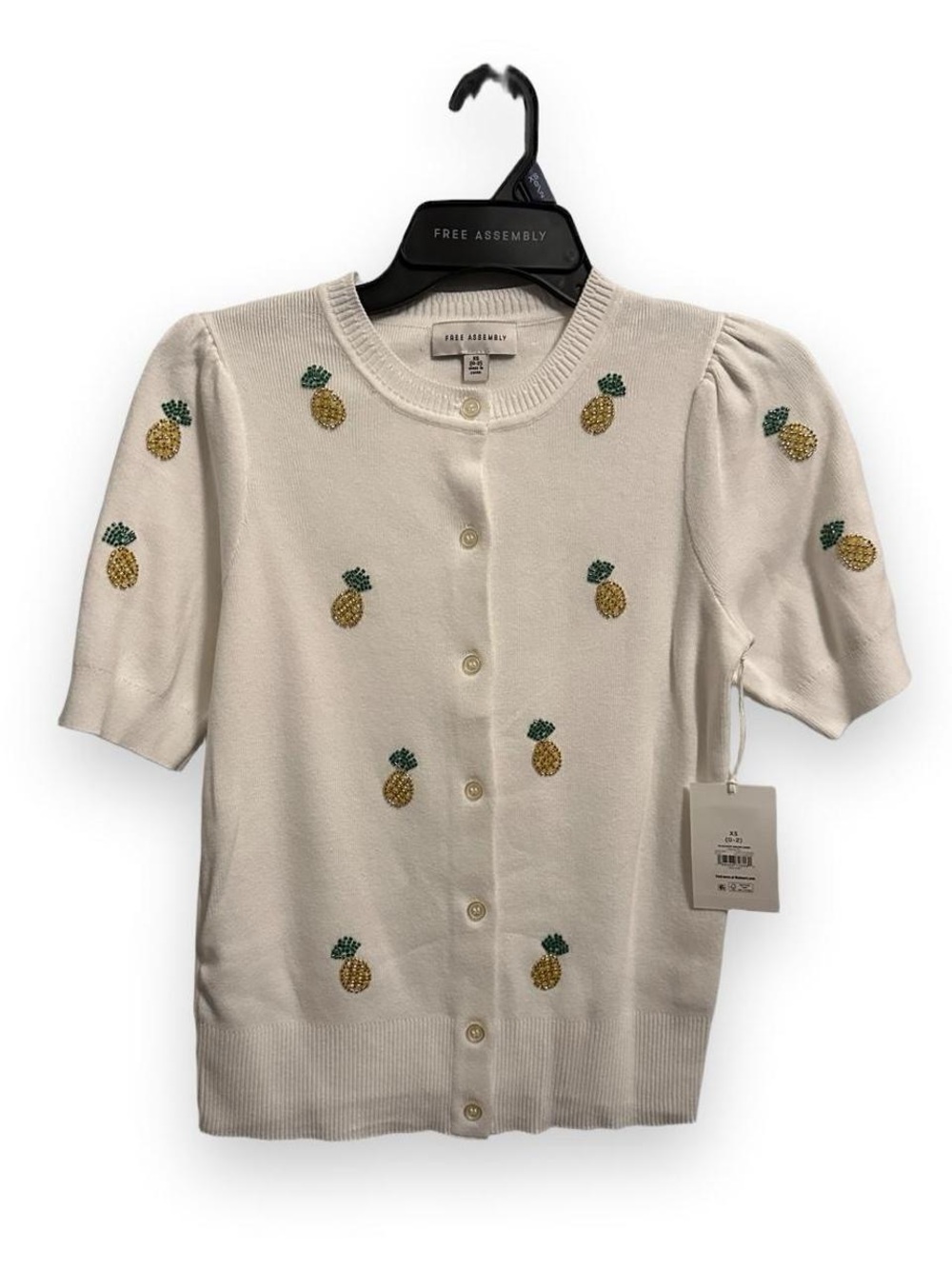 White Pineapple Button Cardigan embellished with beads and embroidery